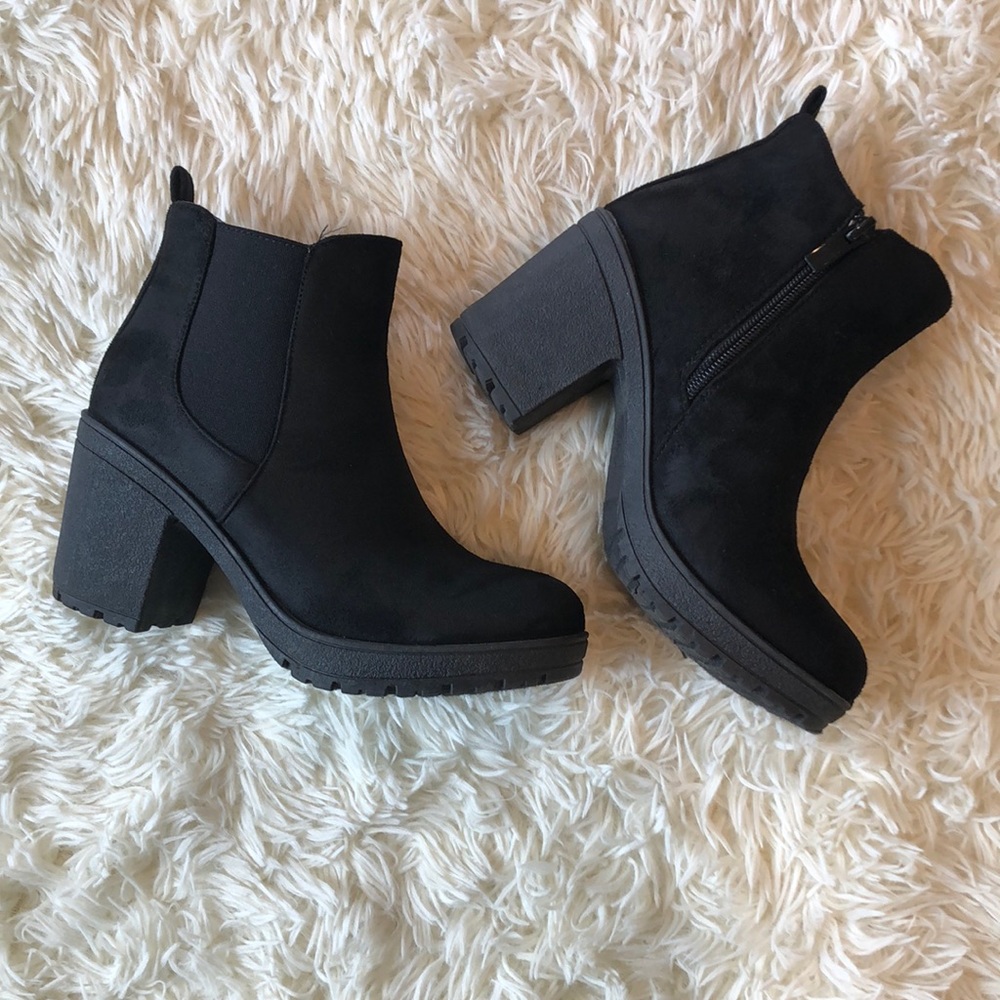 Faux Suede Black Ankle Boot